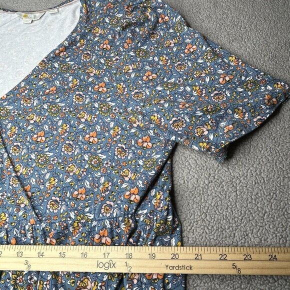 Boden Maxi Dress US 16/18 Tiered Wrap Jersey Blue Orange Yellow Boho Botanic - Picture 8 of 10